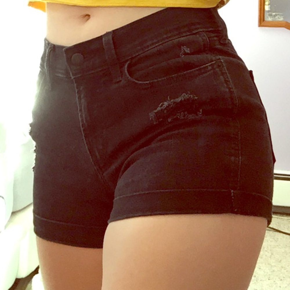 Black ripped jean shorts